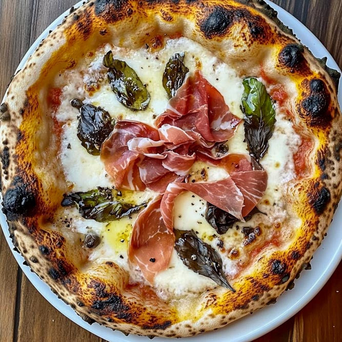 Prosciutto mushroom pizza