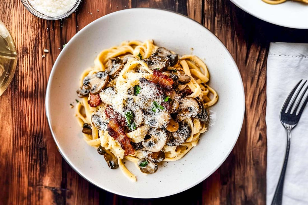 Spaghetti with mushroom and bacon