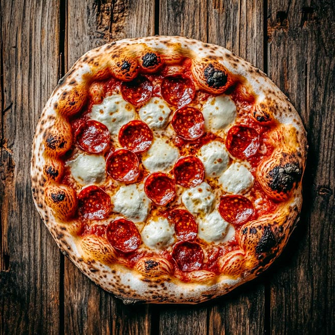 Pepperoni stracciatella pizza