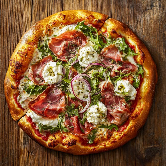 Prosciutto stracciatella pizza