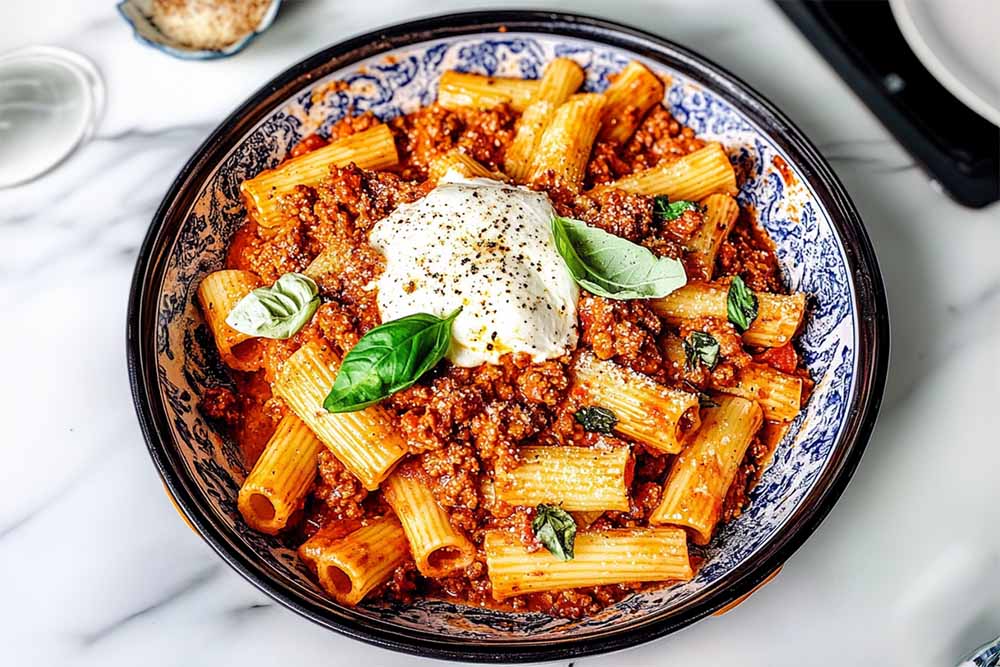 Rigatoni Bolognese with Stracciatella