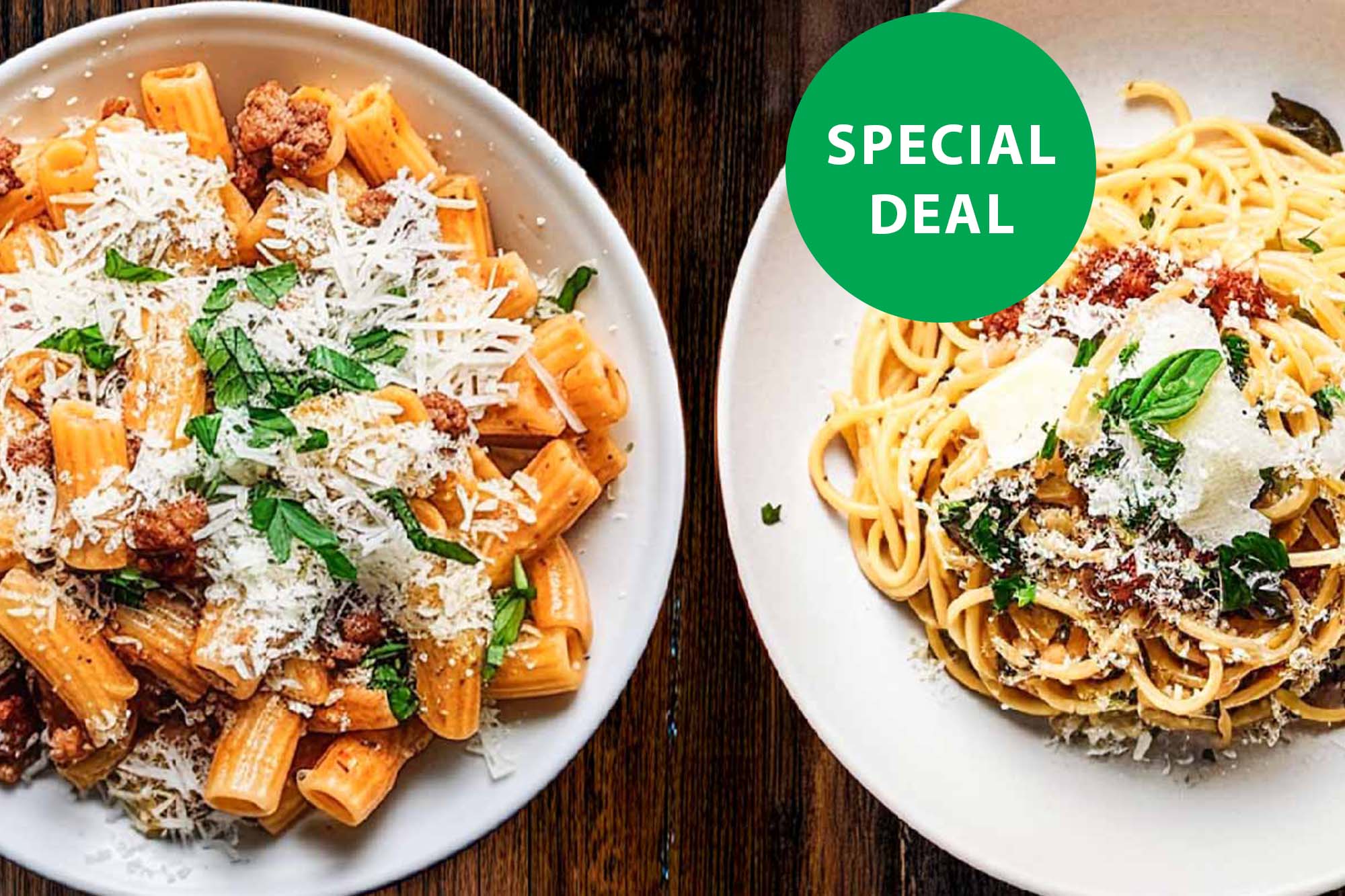 Spaghetti Carbonara + Rigatoni Bolognese