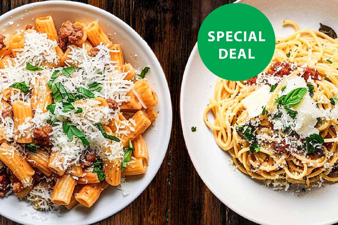 Spaghetti Carbonara + Rigatoni Bolognese